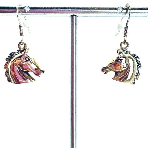 VTG Solid Sterling Silver 925 Horse Head Dangle Earrings Size 1" Length - Picture 1 of 11